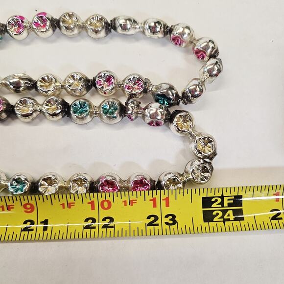 Vintage Silver Pink Green Double Bead & Double Indent Mercury Glass Garland 96" - Picture 8 of 11